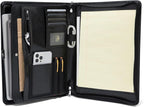 Geslun Vegan Leather Portfolio, Legal Size 8.5 x 14 Pad Holder, Business Padfolio for Men and Women, Zippered 14" Laptop Organizer, Executive Professional Work Travel Notepad Folio, Black