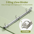 SUNEE 1/2 inch Binder 3 Ring 1 Pack, Clear View Binder Three Ring PVC-Free (Fit 8.5x11 Inches) for School or Office Supplies, Sage Green