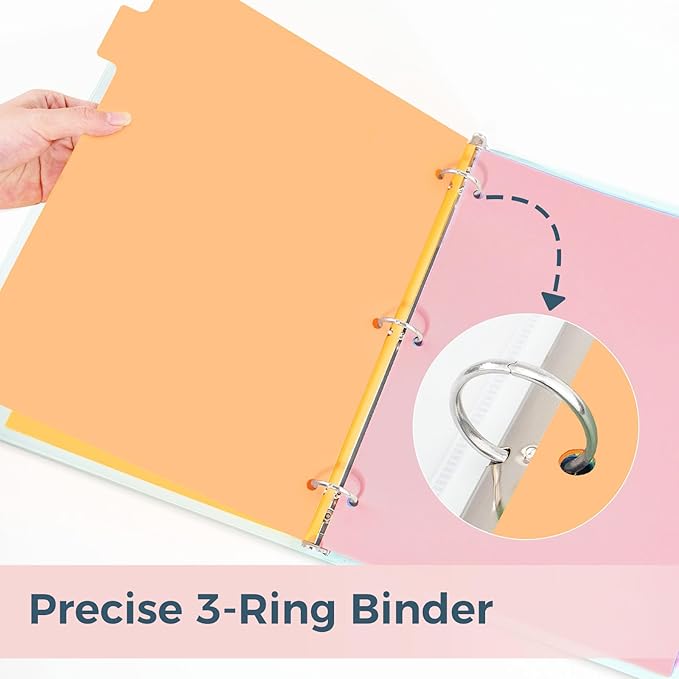 SUNEE 8 Tab Binder Dividers,Plastic Dividers for 3 Ring Binder,3 Ring Binder Dividers with Tabs for School Office Home Supplies,Pastel Color, 1 Set