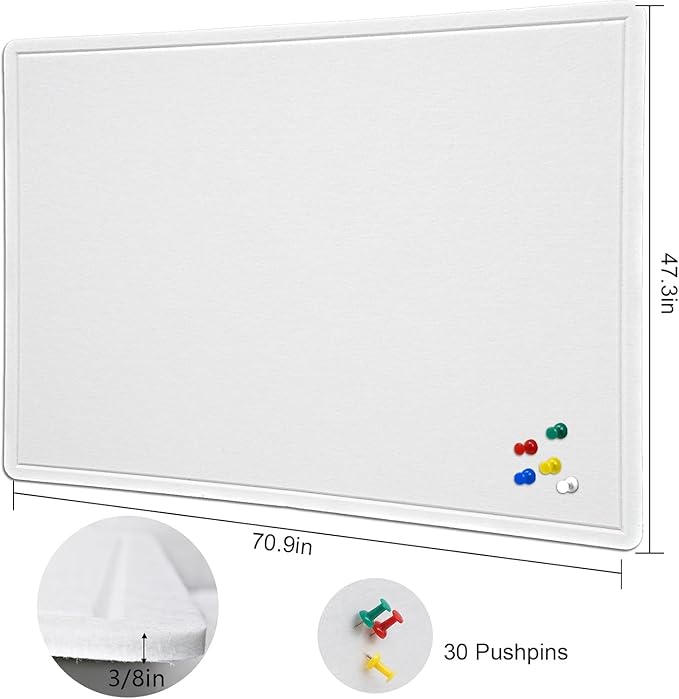 Large Bulletin Board - 72 X 48 inches Decorative Felt Pin Board - 6' x 4' Cork Board Alternative for Wall - Foldable Picture Board Self-Adhesive Vision Board Prayer Board with 30 Pushpins - Warm White