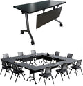 Goakwwuz Conference Room Table, Folding Conference Tables,Thicken Grey Tabletop,Flip Top Wooden Seminar Meeting Room Table for Conference Room Offices (2, BlackWoodGrain, 61.0“)