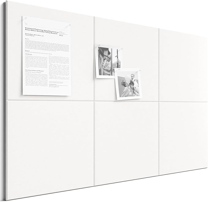 Bumusty Large Cork Board 36"x24" Alternative - 6 Pack Felt Wall Tiles with 40 Safe Removable Adhesive Tabs, 30 Pushpins, Cork Boards for Walls Pin Board Bulletin Board Office Decor (Milky White)