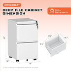 INTERGREAT Mobile File Cabinet with Lock,Under Desk Metal Filing Cabinet for Home Office, White 2 Drawer File Cabinets with Wheels for Legal/Letter/A4 File