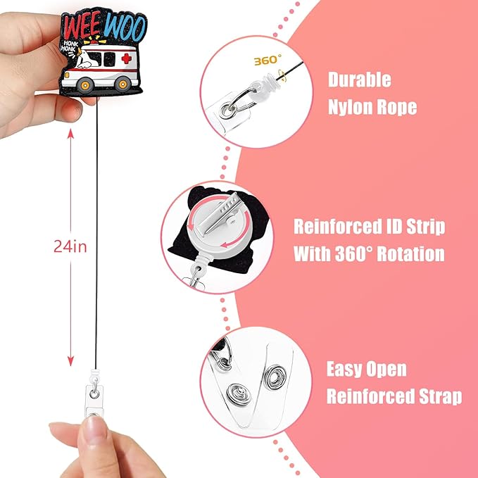 Aoryalps Wee WOO Retractable Badge Reel Holder Retractable with ID Clip for Nurse Nursing Name Tag Card Nursing Student Teacher Doctor Medical Assistant Work Office Clip-Gifts for Nurse
