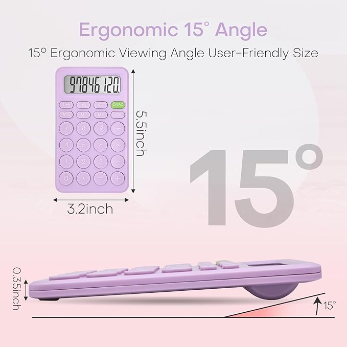 Cute Calculator, Basic Four Function for Teachers Students Basics Office, Small Handheld Calculators, 8 Digit with LCD Display, Sensitive Button, 5.5×3.2 inches Purple