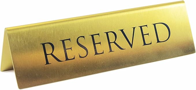 Golden Metal Table Top Reserved Sign for Restaurants, Wedding, Ceremony and Events, Double Sided Tent, 6x1.75 inches (Pack of 6)