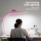 Neatfi XL 2,200 Lumens LED Desk Lamp with Clamp, 24 Watt Bright Architect Task Lamp, 20 Inches Dimmable Computer Light, Adjustable Desk Light for Home, Office, Crafts, Nails & Hobbies (Non-CCT, Pink)