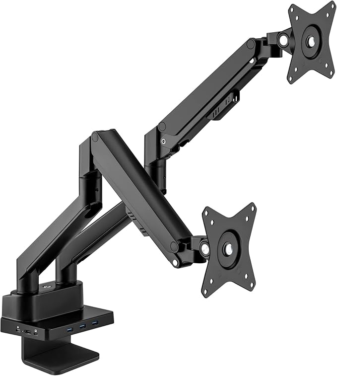 Manhattan Aluminium Desk Mount with Gas Lift for Dual Monitors & 8-in-1 Docking Station, for Monitors from 17" to 32" and up to 9 kg per arm, Black, 461887