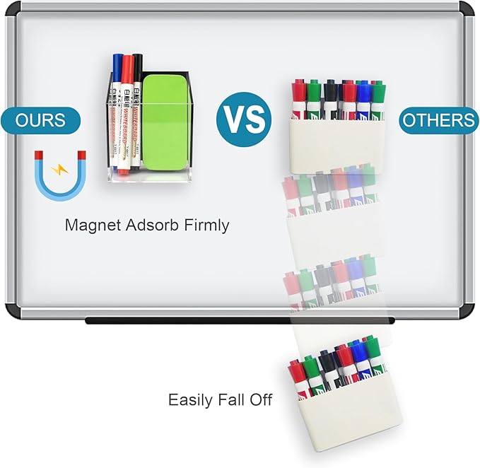 VACONICO Magnetic Pen Holder, Acrylic Dry Erase Marker Holder, Large Capacity Pencil Holder for Whiteboards, Fridge, Lockers Office School Supplies (Clear & 1 Compartments)