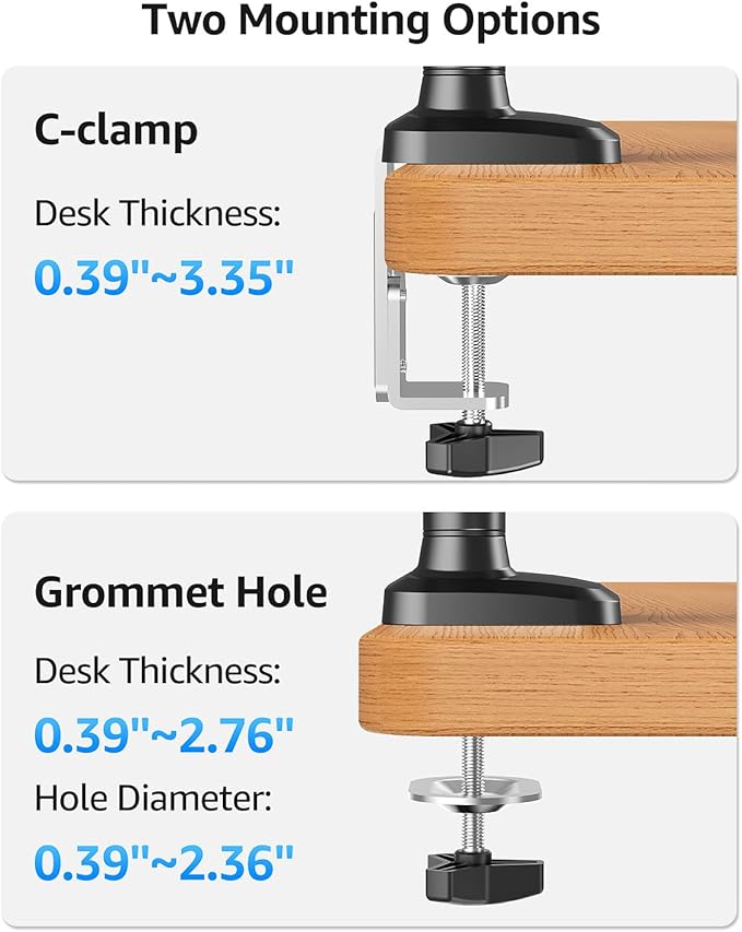 MOUNTUP Dual Monitor Mount Holds 4.4-26.5lbs, Heavy Duty Monitors Arm for 39 37 34 32 27inch,Double Monitor Stand for 2 Monitor, Height Adjustable Monitors Desk Mount with C-Clamp＆Grommet Base