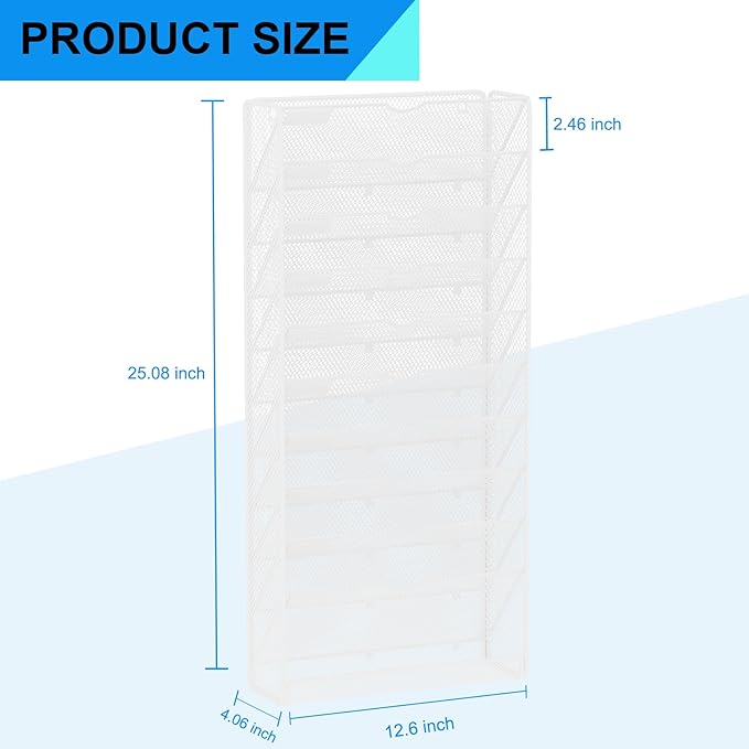 GDINDINFAN Hanging Wall File Organizer 10 Tier Wall Mounted File Holder Document Wall Organizer Magazine Organization for Office Home, White