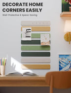 Cork Board Alternative Felt Strip Board 8-Pack 13"x2", Office Pin Board with 50 Push Pins, Adhesive Install for Bedroom Door & Home Office(Moss Glimmer)