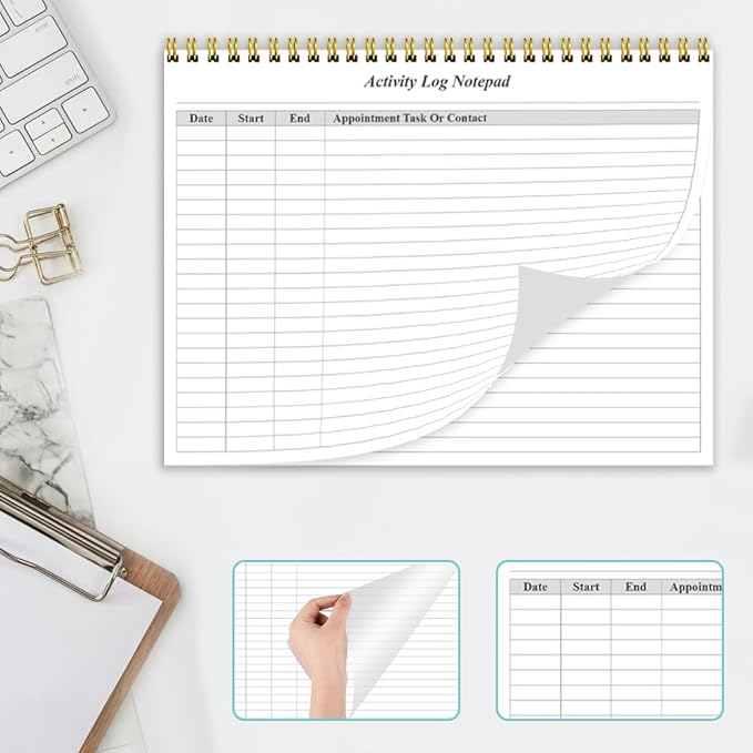 (2-Pack) Activity Log Notepad - Spiral Activity Log Book for Business Work, Undated Weekly To Do List Notepad, Organized Time Spending, Appointment or Contact, Total in 104 Sheets, 100gsm Paper, 8.5" x 11"