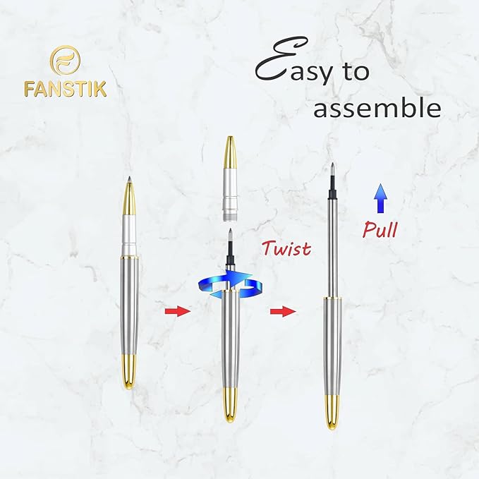 FANSTIK Customized RollerBall pen with name (MADE IN USA), stainless steel, Silver and gold, luxury engraved pen personalized for men and for women. (RollerBall Silver-Gold).