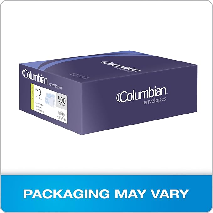 Columbian #9 Security Envelopes, 500 Pack, Double Window Self Seal Envelopes for Invoices and Business Mailings, 3-7/8" x 8-7/8", Durable 24 lb White Paper