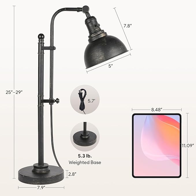 VONLUCE Rustic Desk Lamp Bronze Adjustable, Industrial Style Metal Task Lamps 25"-29", Vintage Work Light, Farmhouse Reading Lamp in Aged Bronze Finish, ETL Certificate