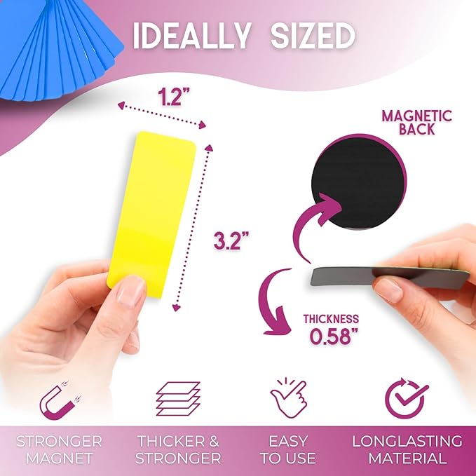 Availey 60 Pieces (3.2 x 1.2) - Full Colored Magnetic Dry Erase Labels - Reusable Strips for Classroom Home Office Garage Refrigerator Blank Writable Erasable Cards Name Tags Students Locker Shelf