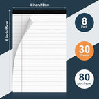 8 Pack Legal Pads 4x6 Inch 30 Sheets Mini Lined Paper Pads for Office Supplies Taking Notes/Writing List, Small Notepads College Ruled Legal Memo Pad for Home, Office, School, or Business Writing Pad