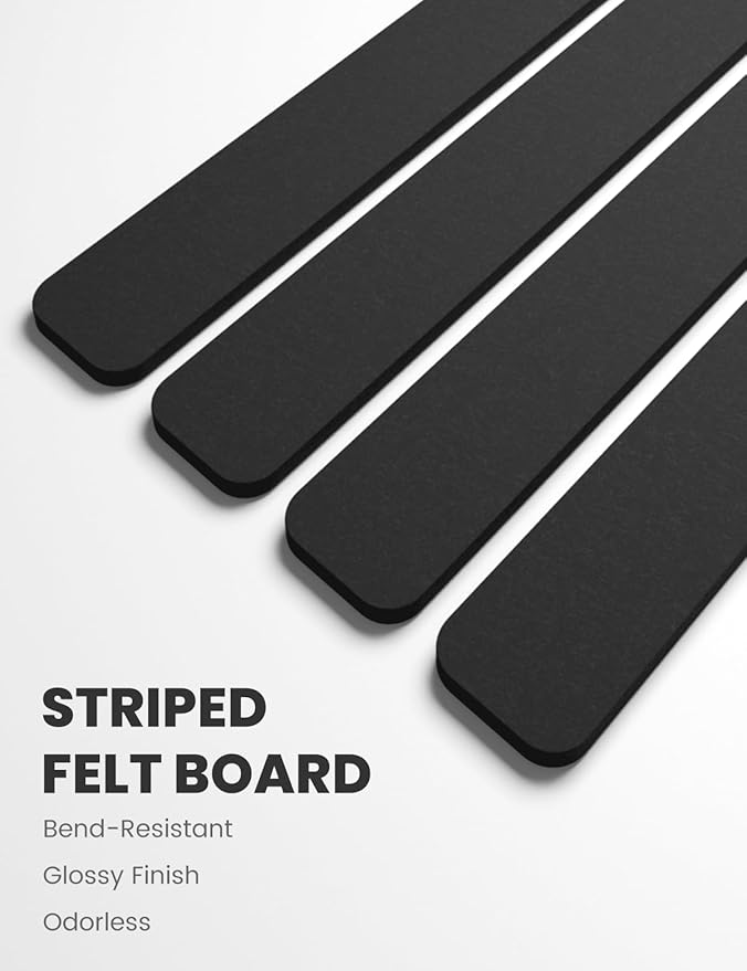 Fluxynara Cork Board Alternative Felt Strip Board 8-Pack 13"x2", Office Pin Board with 50 Push Pins, Adhesive Install for Bedroom Door & Home Office(Black)
