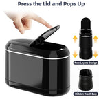 PAVSTINE Mini Trash Can for Desk with 5 Rolls of Trash Bags, Small Press-Top Countertop Garbage Bin, Removable Waste Basket for Bedroom, Vanity, Coffee Table, Kitchen (Black Half-Lid)