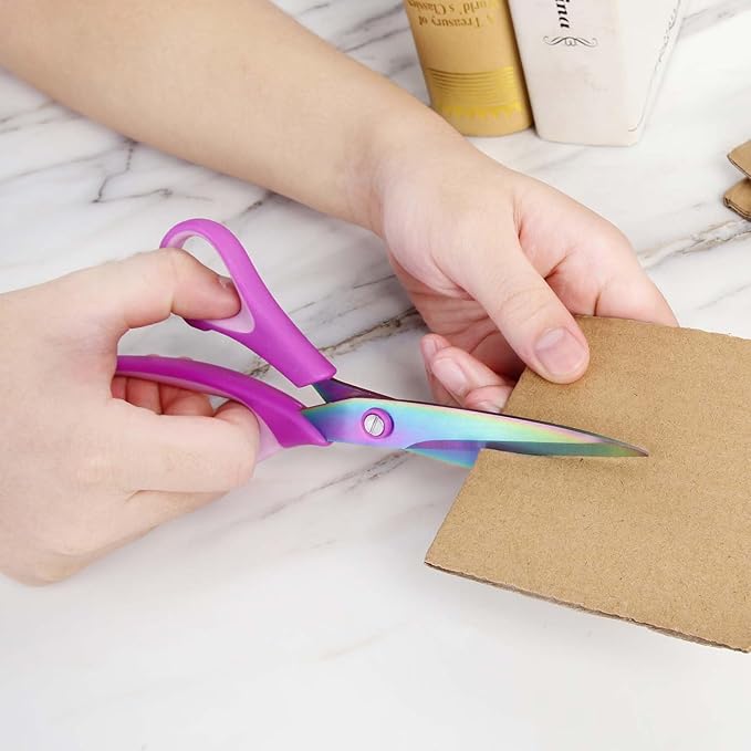 Zicolu 8.5" Scissors All Purpose, Multipurpose Office Scissors Set of 3 Pack, Titanium Coating Sharp Blade, Soft Comfort-Grip, Ideal for Fabric, School, Home, Craft & Sewing, Right/Left Handed, Purple