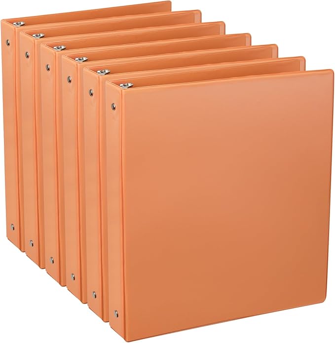 CIXILDTS 6-Pack 1-Inch Round Ring Binder, Standard 3 Ring Binder Fit Letter Size Paper, Presentation View Binders, Orange
