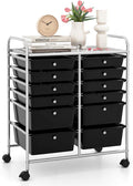LDAILY 12 Drawer Rolling Storage Cart, Craft Cart Organizer on Wheels w/Metal Frame, Large Capacity & Smooth Drawer, Rolling Cart w/Drawers for Classroom, Office
