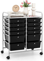 LDAILY 12 Drawer Rolling Storage Cart, Craft Cart Organizer on Wheels w/Metal Frame, Large Capacity & Smooth Drawer, Rolling Cart w/Drawers for Classroom, Office