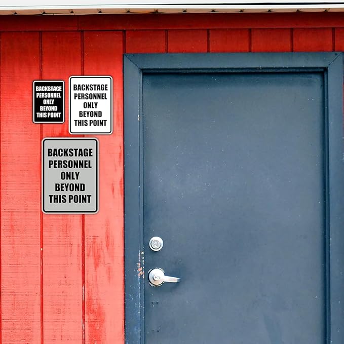 Portrait Round Backstage Personnel Only Beyond This Point Door or Wall Sign Easy Installation | Music | Concert | Festivals Sign (Black) - Small (5 Pack)