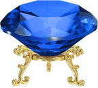 PATIKIL Diamond Crystal Paperweight, 100mm / 3.94" Crystal Paperweight Paper Weight with Gold 25 Metal Base for Home Office Desktop Table Decor Wedding Party Ornaments, Dark Blue