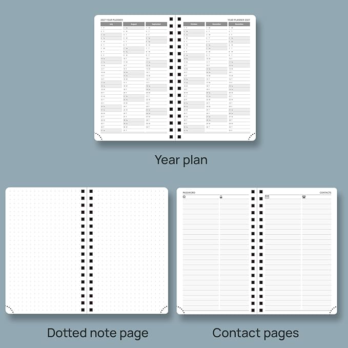 POPRUN 2026 Planner Weekly Notebook (Jan-Dec), Small Size 4''x 6.25'' - 2026 Pocket Calendar for Purse with Spiral Soft Cover, Plastic Ruler, Inner Pocket, 100 GSM - Lilac