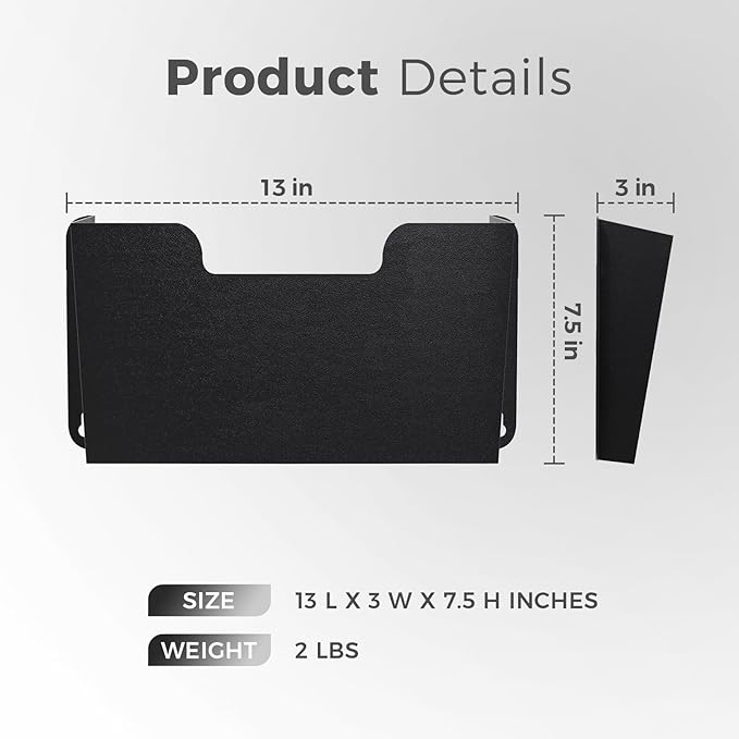 OSKIE DR POCKET RACK Wall-Mounted File Rack, Single Pocket, Metal Organizer for Letter-Sized Documents, Space-Saving Desktop Organizer, 14 x 2.5 x 7.5 inches (Black)