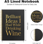Vgrti Brilliant Ideas I Had While Drinking Spiral Notebook, Funny Sarcastic Work Notebook for Adult, Office Humor Gag Gifts Appreciation Gifts for Women Men Coworker Employee Colleague Boss Wine Lover