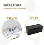Cable Management Box, 2 Open Slots Cords Hider Box, Under Desk Power Strip Organizer and Floor Cables Storage, Black