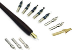 Plotube Calligraphy Pen Set – Includes Wooden Dip Pen, Antique Brass Holder, 11 Nibs, 7 Colors Ink Bottles and Beginner's Manual