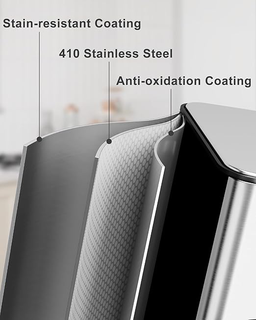 Garvee Trash Can, 24 gal Triple Compartments (3X30 L) Stainless Steel Kitchen Trash Can for Recycling, 8+8+8 gal Plastic Inner Buckets, Quiet Close, Brushed, Airtight, Silver