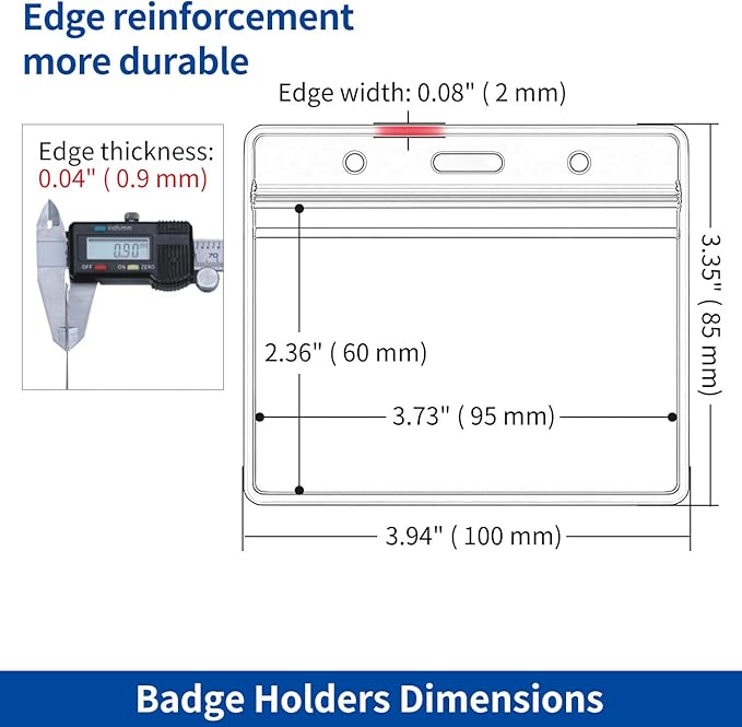 PCKPGON 100 Pack Horizontal ID Badge Holder, Clear Plastic Lanyard Key Card Holders, Work Name Tag Sleeve Badges Protector Cover with Waterproof Resealable Zipper for Nurses, Fits Credit Size Cards
