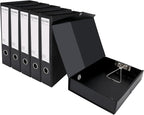 HUA JIE A4 Storage File Boxes Plastic Archives Cases with Clip, PVC File Folder Organizer Document Storage Filing Box for office,32.5×6.5×24 cm, Black(Pack of 6)