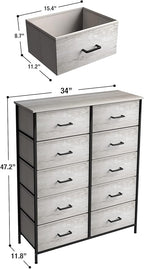 Sorbus Dresser with 10 Faux Wood Drawers - Chest Organizer Unit with Steel Frame Wood Top & Handle Easy Pull Fabric Bins for Clothes - Storage Furniture for Bedroom, Hallway, Living Room & Closet