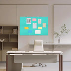 Large Cork Board 36" x 24", 6 Pack Felt Wall Tiles with Colored Pushpins, Bulletin Board with Removable Self-Adhesive Strips, Pin Board Cork Boards for Walls Office Home-Lake Blue