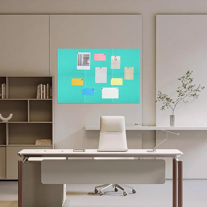 Large Cork Board 36" x 24", 6 Pack Felt Wall Tiles with Colored Pushpins, Bulletin Board with Removable Self-Adhesive Strips, Pin Board Cork Boards for Walls Office Home-Lake Blue