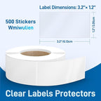 500 Pcs 3.2"x1.2" Thicken Clear Label Protectors for Protecting Barcode Library Book Back Backbone, Wmiwulien Waterproof Adhesive Wafer Seals Stickers for Numbers Clothes Food Labels Laboratory Office