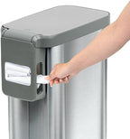 Glad Slim Trash Can with Clorox Odor Protection - Narrow Kitchen Garbage Bin with Soft Close Lid, Step On Foot Pedal and Waste Bag Roll Holder, All Stainless, 45 Liter