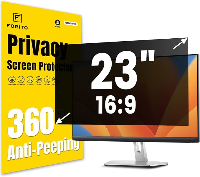 F FORITO 23 Inch 16:9 360°Privacy Screen Protector for Computer Monitor, Removable Eye Protection Anti Blue Light Anti Glare Computer Screen Privacy Shield for 23" Widescreen Monitors