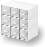 OSteed Desktop Drawers, Desk Organizer with 9 Drawers, Stackable Plastic Storage Box for Home Collection, Cosmetics, Jewelry, Office Supplies (3 Tiers, White)