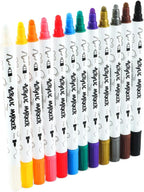 TRANSON 12 Color Bold and Fine Dual-tip Acrylic Paint Pen Set for Canvas Rock Wood Leather Ceramic DIY Painting