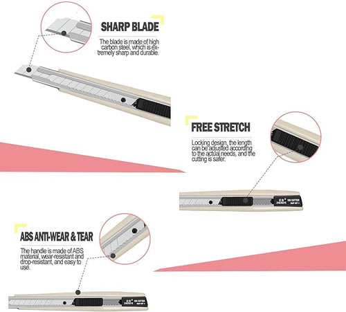 AHCHAY 2pcs Utility Knife 9mm 60 Degree Foil Blade Cutter Snap Off Retractable Wrap Gift Box Paper Wallpaper Craft Abs Anti-slip Handle Auto Lock Cutter