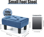 BRIAN & DANY Small Foot Stool, Leather Foot Stools with Legs, Stable Small Footstool for Living Room, Blue