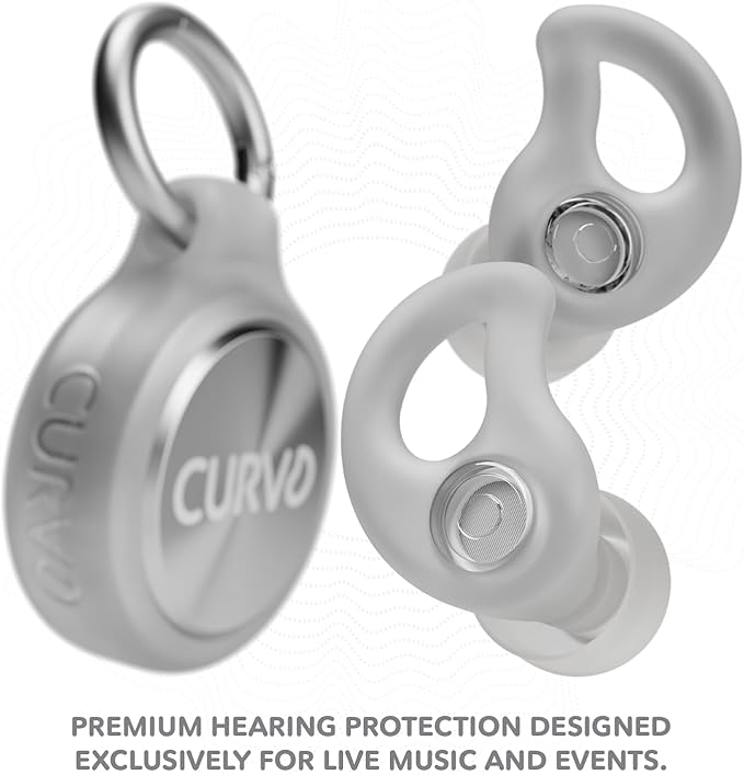 CURVD Live Stylish High-Fidelity Concert Earplugs for Live Events up to 14 dB Noise Reduction, 5 Tip Sizes & Carry Case