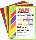 JAM PAPER Laminated Two Pocket Glossy School Folders - Letter Size - High Gloss Assorted Primary Colors - 6/Pack